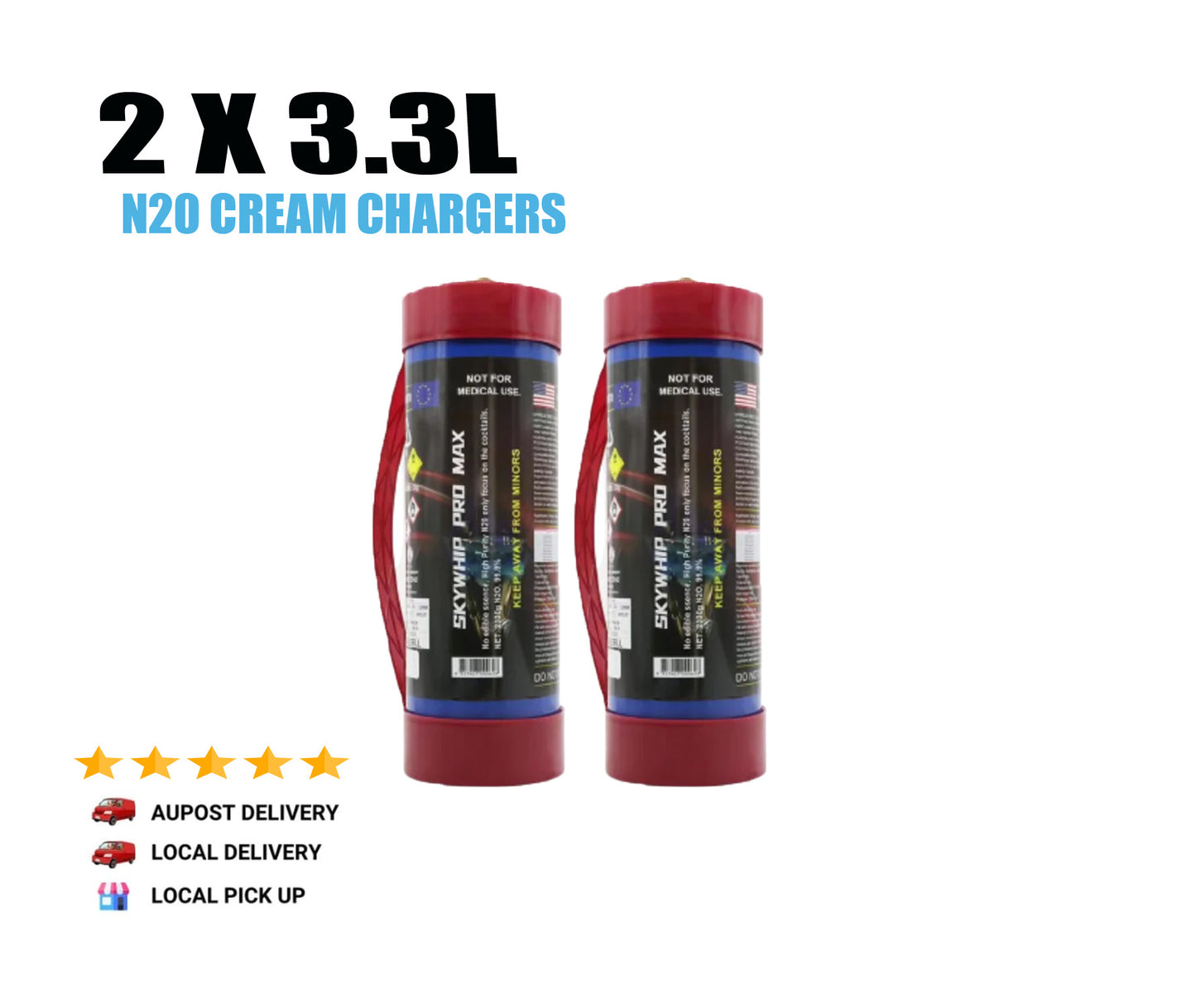 2 x SkyWhip 3.3L XL Cream Chargers N20